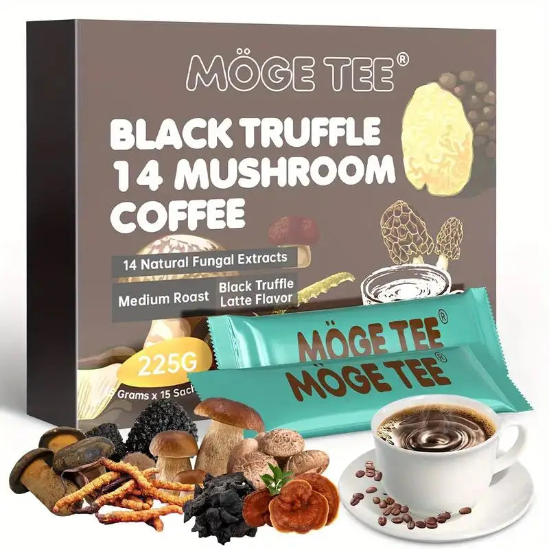 MOGE TEE 14 Mushroom Coffee, Black Truffle Latte, Cold Brew Arabica, 8OZ (15 Packets)