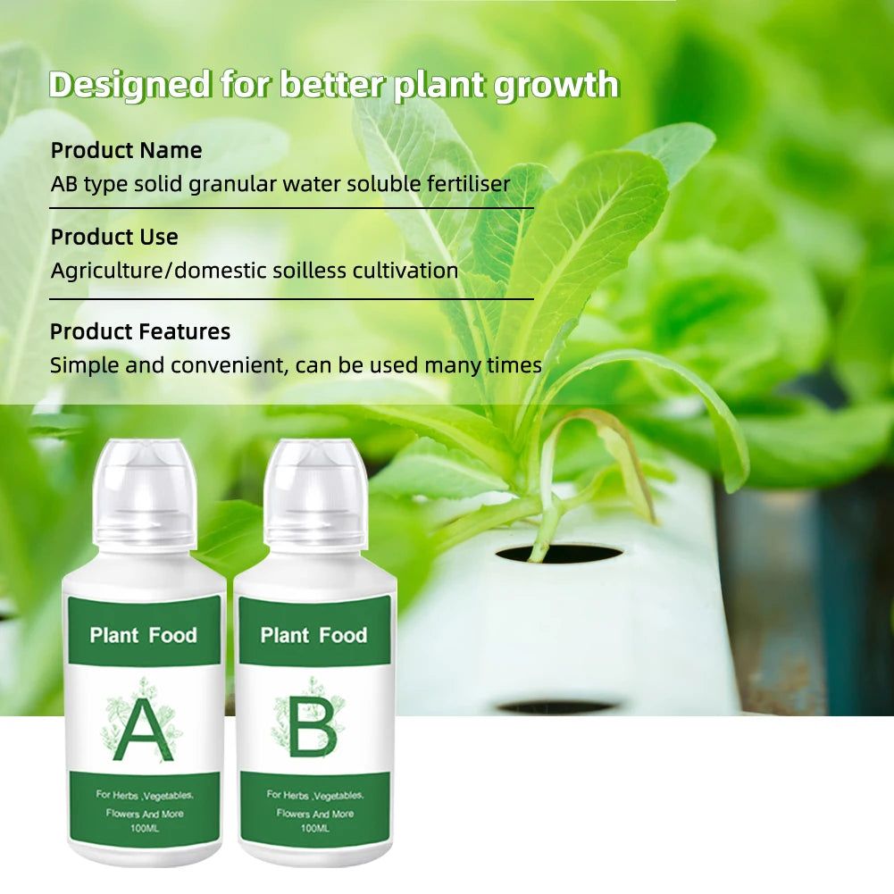 2PCS/Box General Hydroponic Nutrient Liquid A and B Fertilizer Solution Kit – 200ML – Essential Plant Food for Flowers, Vegetables, Fruits, and More