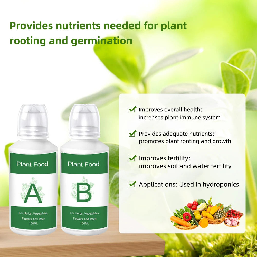 2PCS/Box General Hydroponic Nutrient Liquid A and B Fertilizer Solution Kit – 200ML – Essential Plant Food for Flowers, Vegetables, Fruits, and More