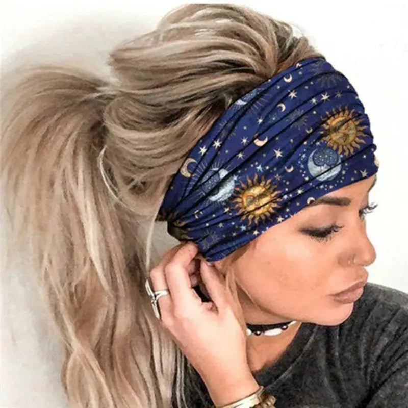 New Boho Flower Print Wide Headbands Vintage Knot Elastic Turban Head wrap for Women Girls Cotton Soft Bandana Hair