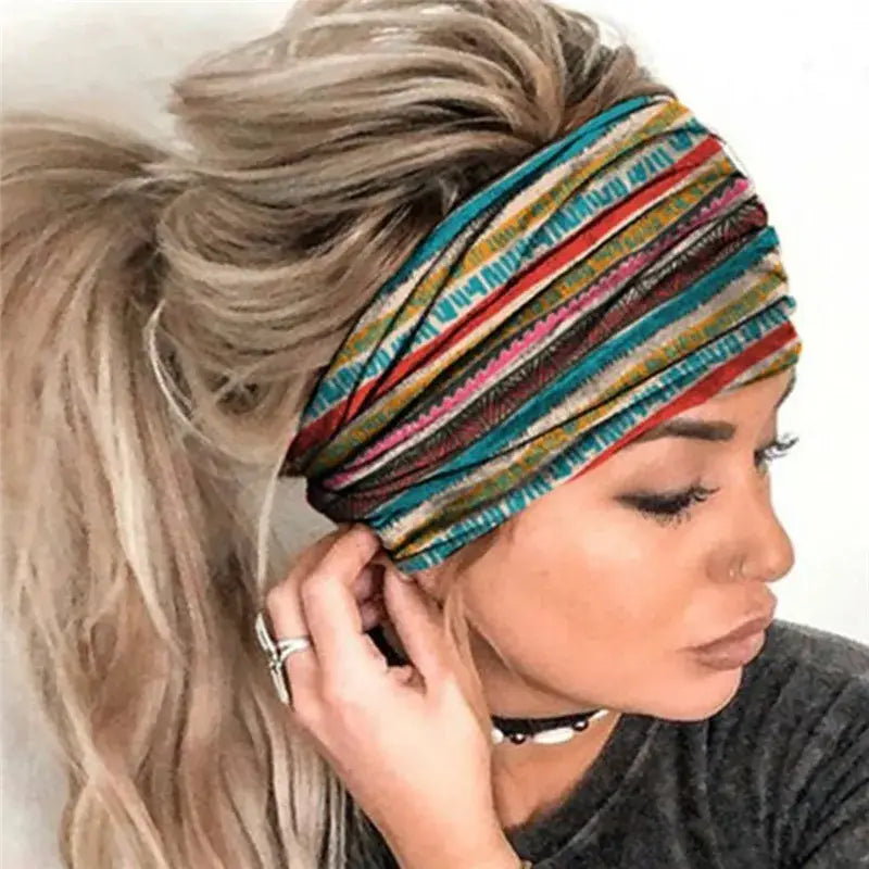 New Boho Flower Print Wide Headbands Vintage Knot Elastic Turban Head wrap for Women Girls Cotton Soft Bandana Hair