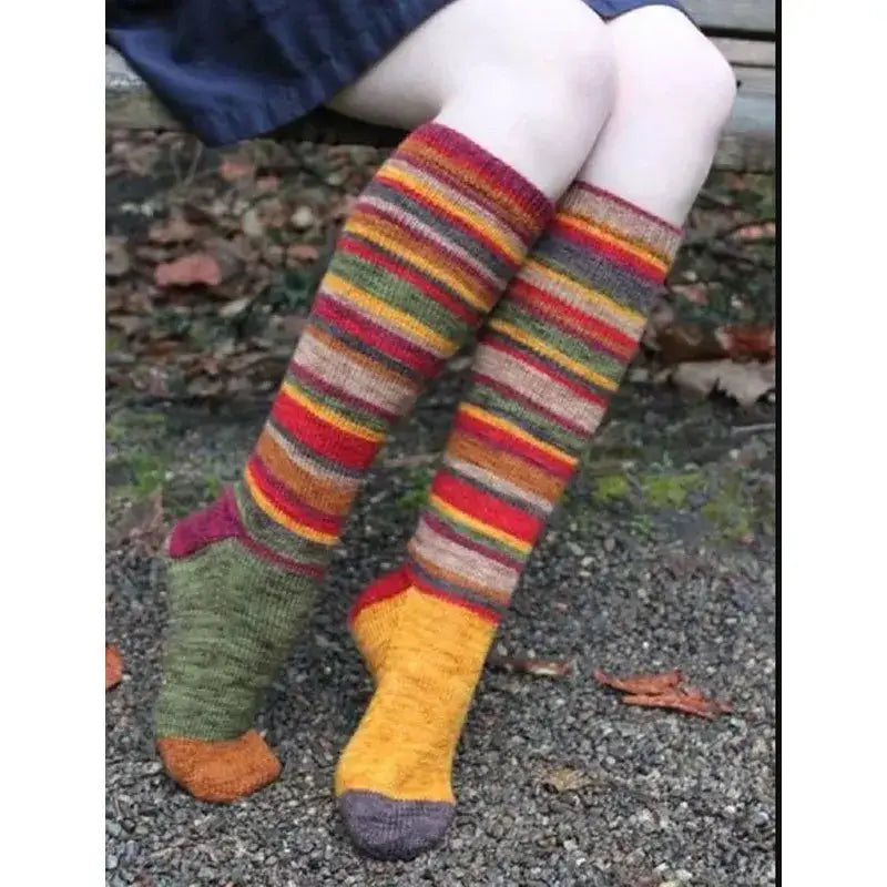 Women’s Boho Socks Ladies Non Binding Gentle Elastic Top Soft Grip Cotton Rich Long Knitted Wool Stockings Under-knee