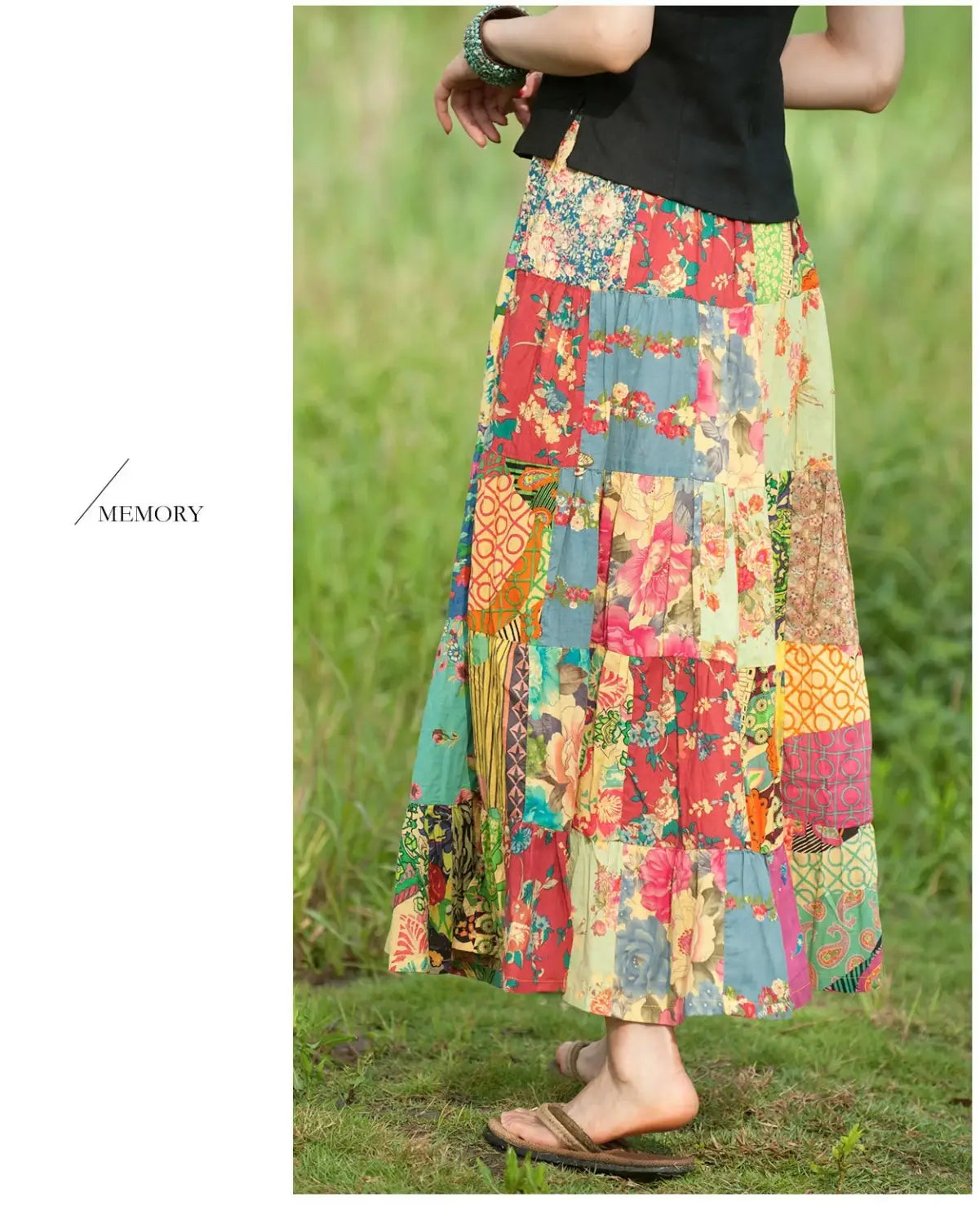 Women’s Bohemian Patchwork Maxi Skirt Holiday Beach Skirt Long Skirts Ethnic Splicing Skirt