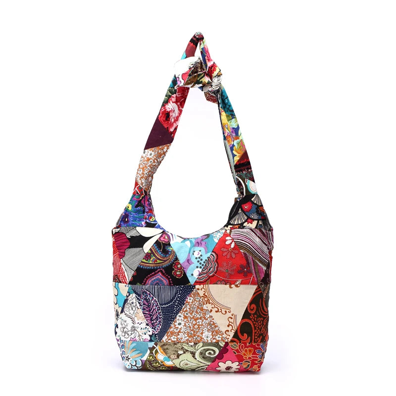 Designer Women Sling Shoulder Bag - Cotton Fabric Floral Hobo Messenger Bag, Hippie Patchwork Style