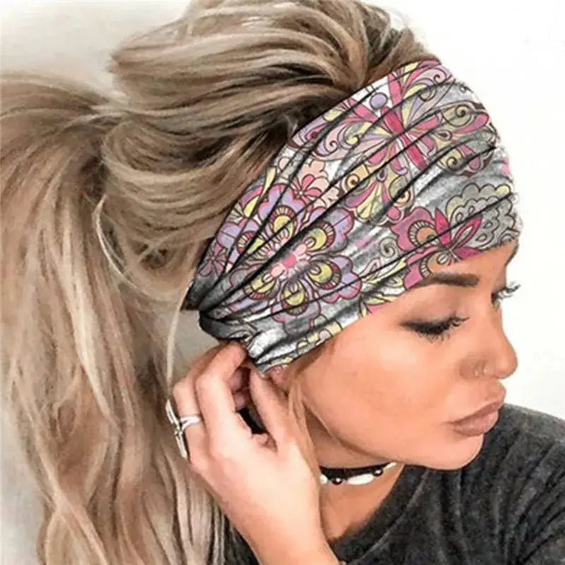 New Boho Flower Print Wide Headbands Vintage Knot Elastic Turban Head wrap for Women Girls Cotton Soft Bandana Hair