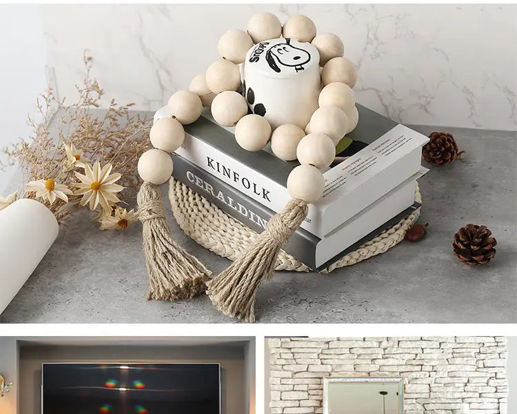 4cm Big Wood Bead Garland Tassel Room Wall Hanging Decor For Christmas Oversized Farmhouse Rustic Country Natural Bead