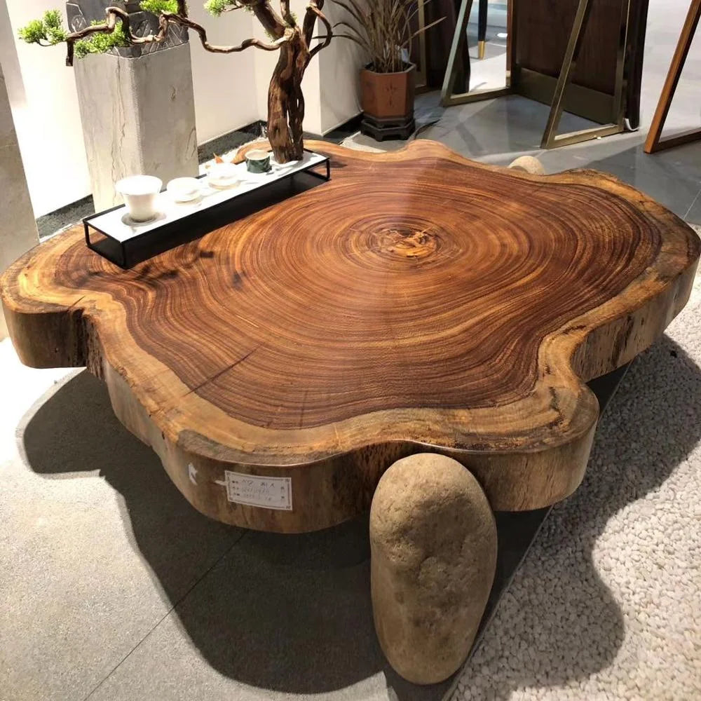 High-Quality Live Edge Wooden Coffee Table or Console Table - Antique Epoxy Resin Slab for Living Room Decor