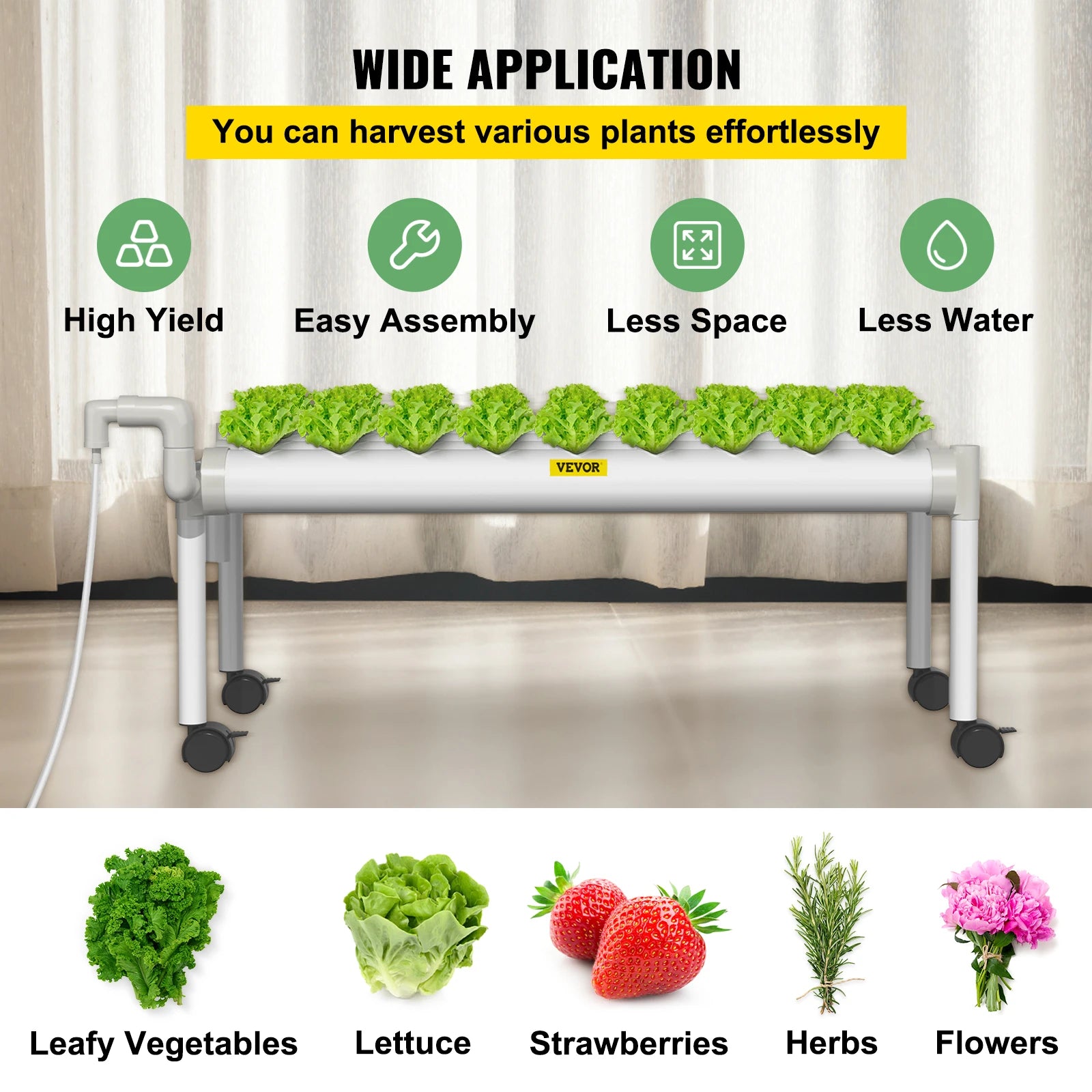 VEVOR Hydroponic Grow Kit Hydroponics System 36/54/72/90/108 Sites 1/2/3/4 Layers 4/6/8/10/12 Pipes Vegetables Lawn & Garden