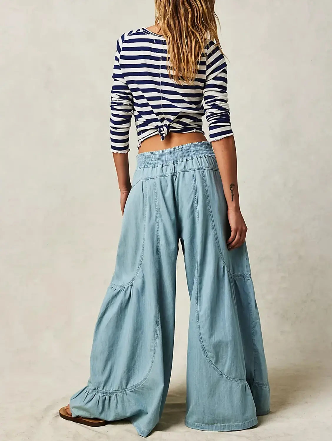 Radiant Boho EcoChic Casual Solid Color Pants Women’s Wide Leg Spliced Trousers with Pocket