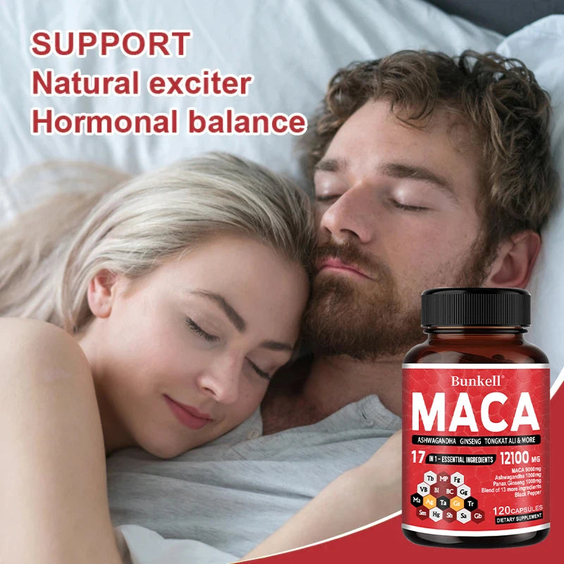 Maca Root Capsules 12100 mg Red, Yellow, and Black Maca for Energy, Vitality, and Athletic Performance