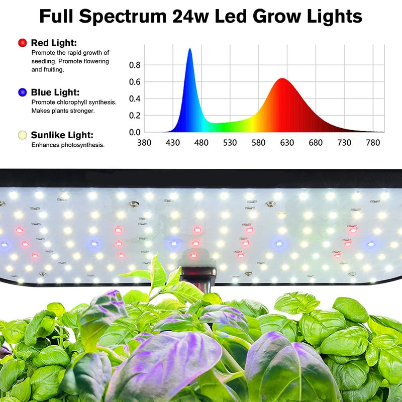 6-Plant Indoor Hydroponics System with LED Grow Lamp – Soilless Herb Planter Kit for Vegetables and Herbs – Black Planter Box