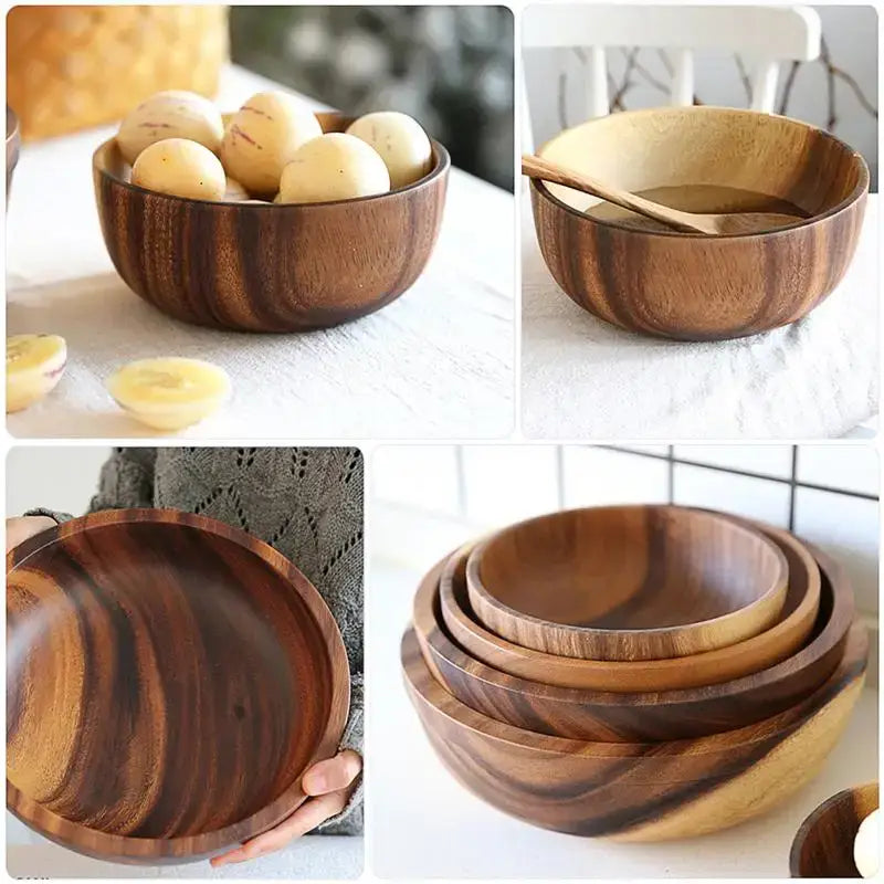 Kitchen Natural Wooden Bowl Household Fruit Bowl Salad Bowl