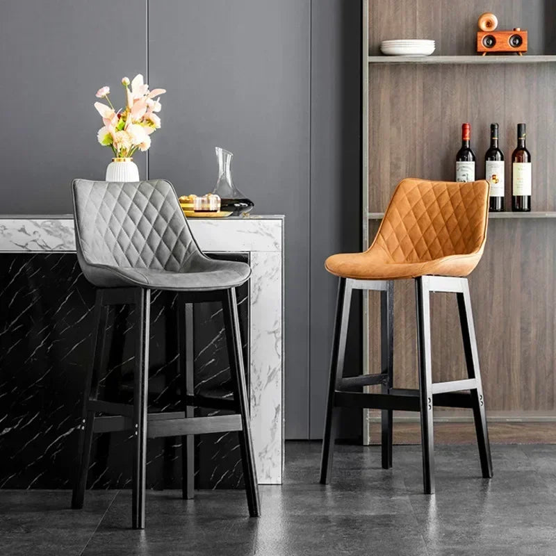 Nordic Light Luxury Backrest Bar Chair – Modern High Seat Counter Stool for Front Desk, Household, and Simple Minimalist Spaces