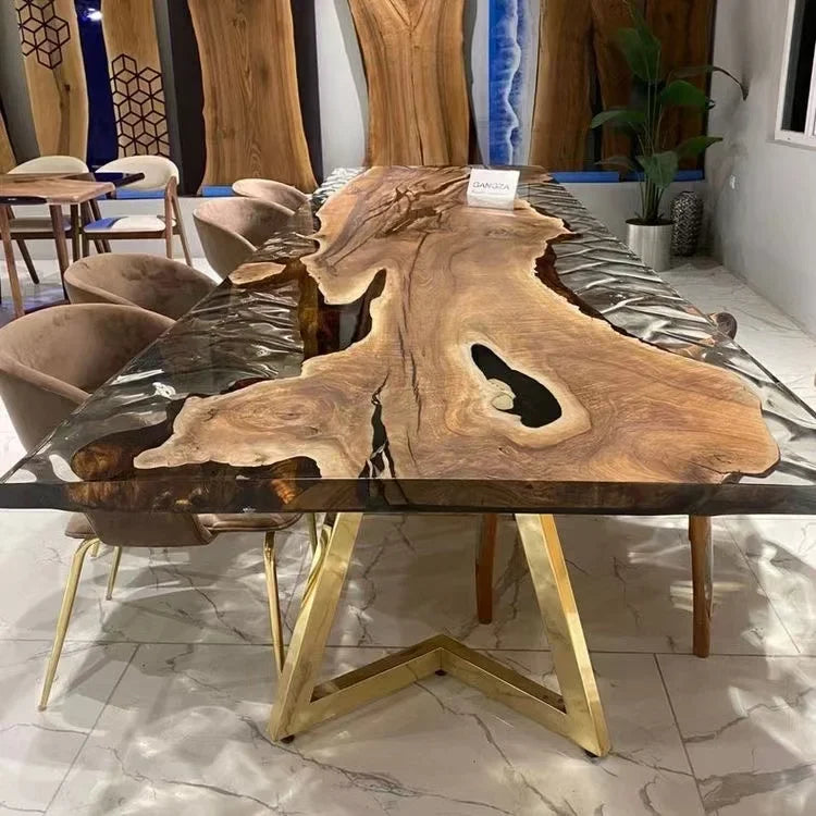 Solid Walnut Wood Dining Table with Epoxy Resin River Design - Luxury Slab Table for Dining Room, Kitchen, or Restaurant