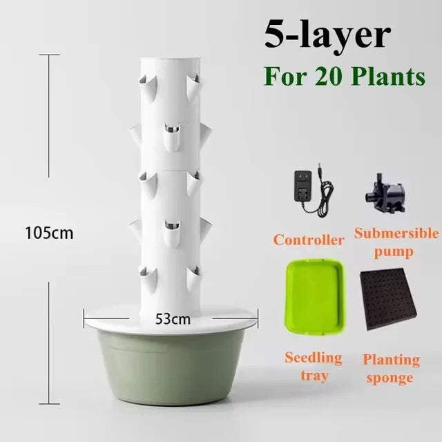 Hydroponic System Vertical Planter – Aeroponic Grow Tower for Plants, Vegetables, and Herbs | Space-Saving Hydroponics Macetas para Plantas