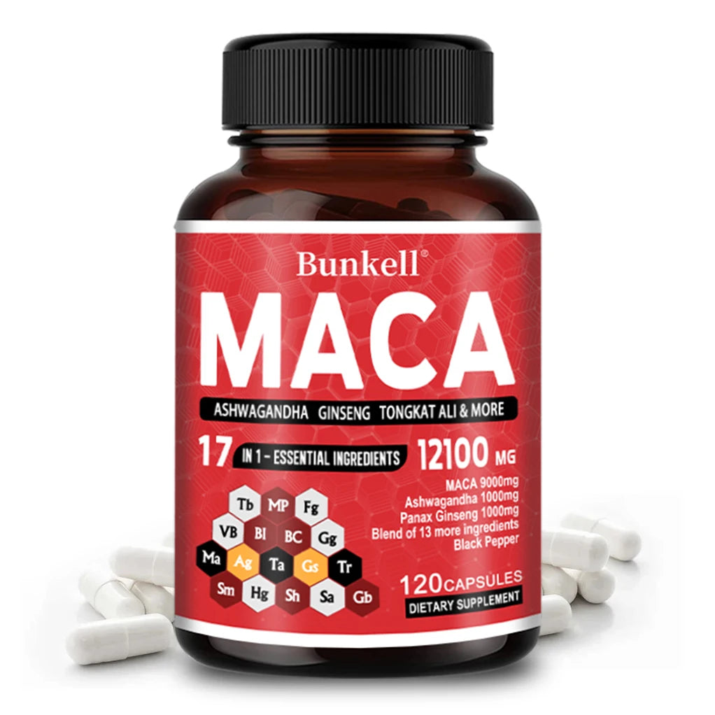 Maca Root Capsules 12100 mg Red, Yellow, and Black Maca for Energy, Vitality, and Athletic Performance