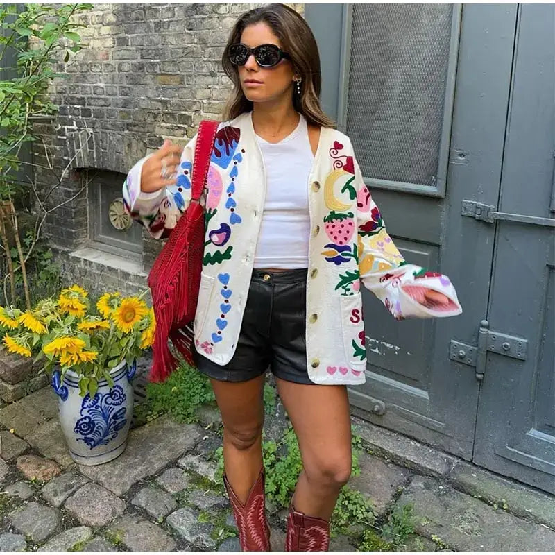 Bohemian Printed Women Jacket O-neck Long Sleeve Single Breasted Female Jackets Winter Coat