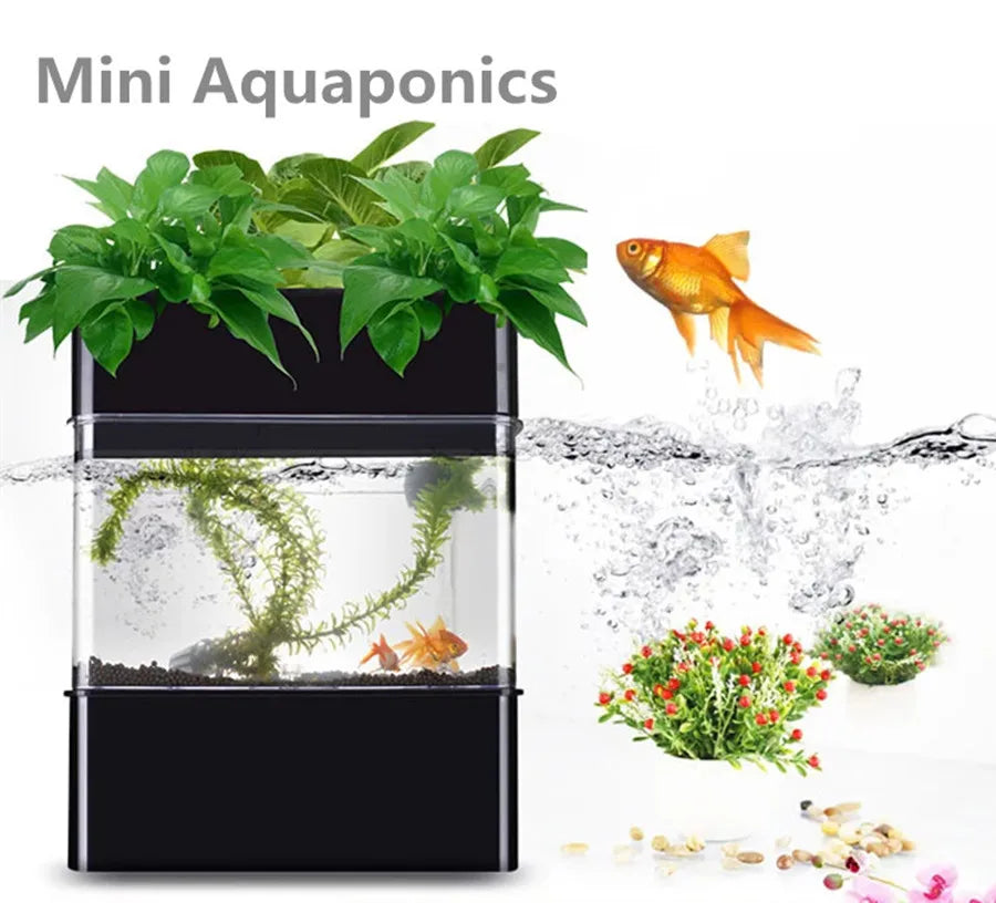 Home Mini Hydroponics Aquaponics Plant Growing System with Fish Tank – Compact Indoor Garden & Aquarium Combo for Herbs, Vegetables, and Aquatic Pets