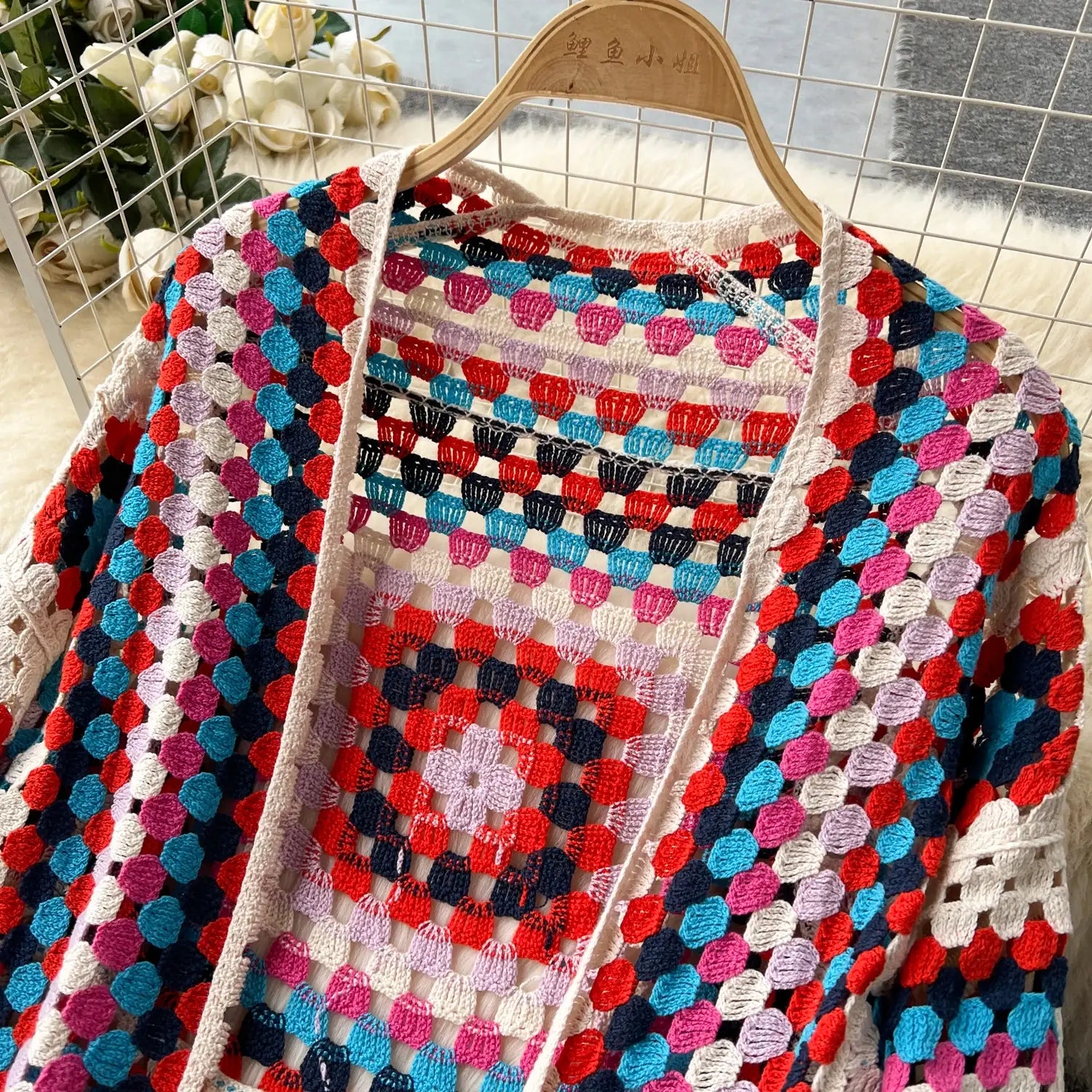 Boho Eco Knit Long Cardigan Elegant Long Sleeve Hook Hollow Out Design Retro Ladies Casual Sweater Open Front