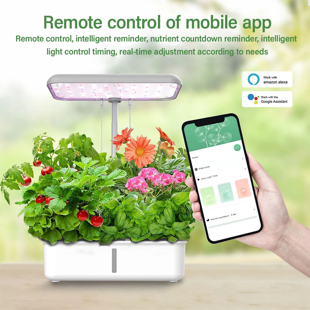 WiFi-Enabled Hydroponics System with LED Grow Light – Smart Soilless Self-Watering Indoor Gardening Planter for Home