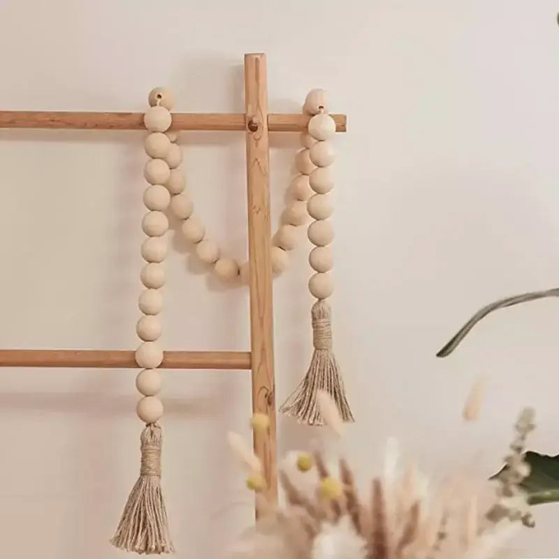 4cm Big Wood Bead Garland Tassel Room Wall Hanging Decor For Christmas Oversized Farmhouse Rustic Country Natural Bead