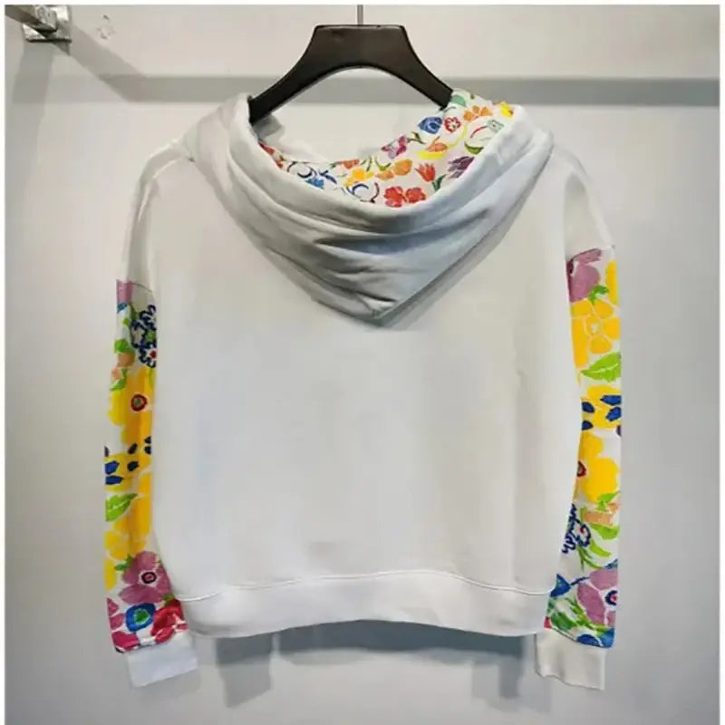 Trendy Street Style Women’s Printed Patchwork Hooded Top Sweatshirts Spring Autumn New Long Sleeved Female Loose Hoodie