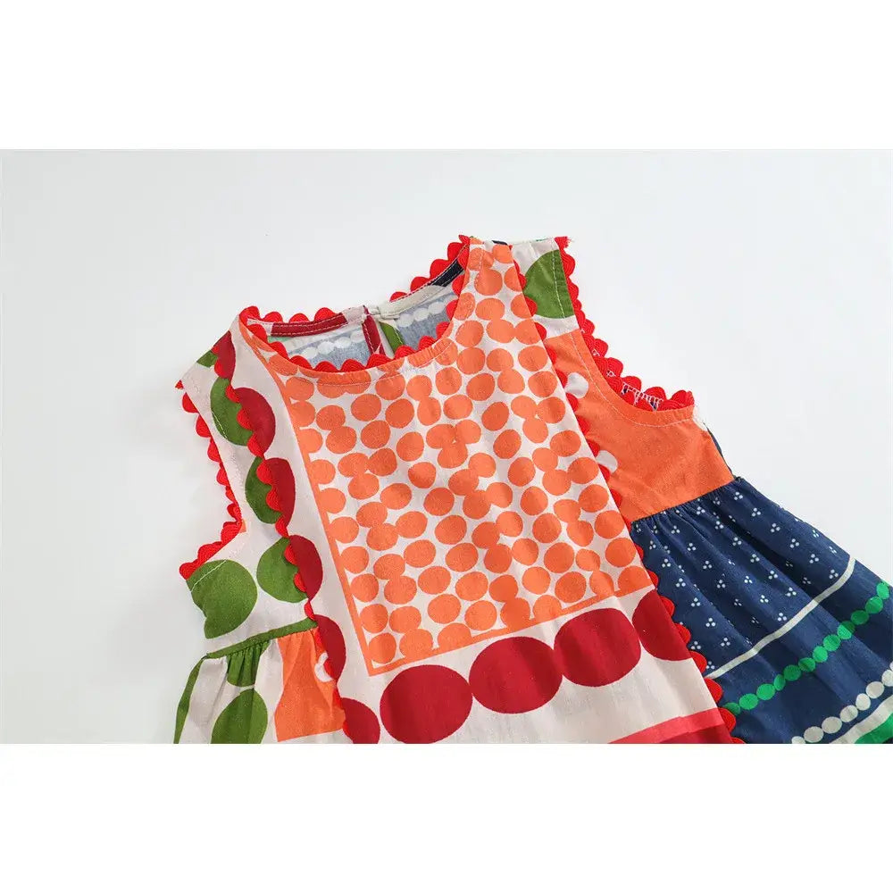 Girls Boho Patchwork Sleeveless Dress For 2-7 Years Summer Vintage Style Kids Clothing