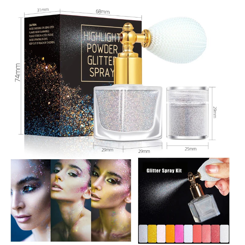 Holographic Glitter Spray Cruelty Free Vegan Highlighter Shiny Long Lasting Face Hair Body Party Clothes Glitter Spray