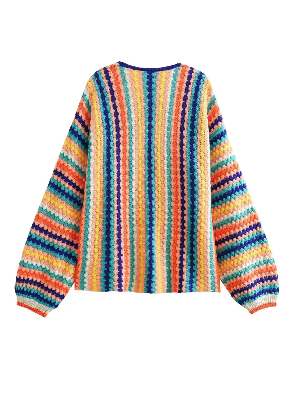 Women’s Knitted Colorful Cardigan Long Sleeve Fashion Sweater 2024 Autumn Winter Loose Sweaters Casual Ethnic Style