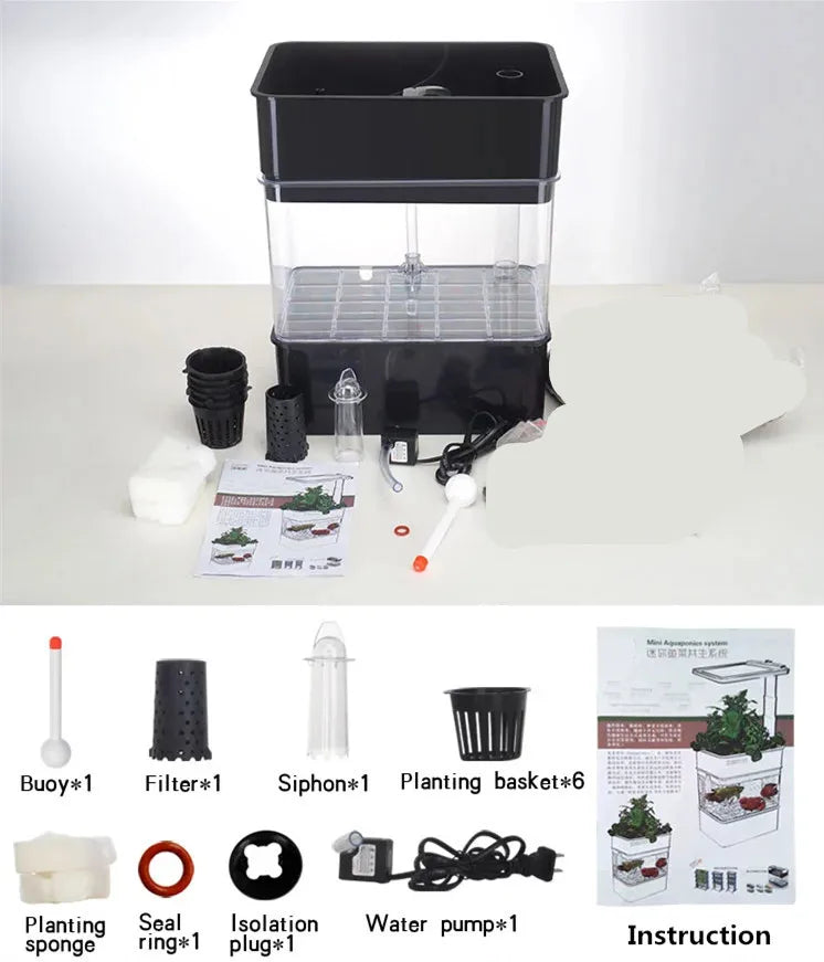 Home Mini Hydroponics Aquaponics Plant Growing System with Fish Tank – Compact Indoor Garden & Aquarium Combo for Herbs, Vegetables, and Aquatic Pets