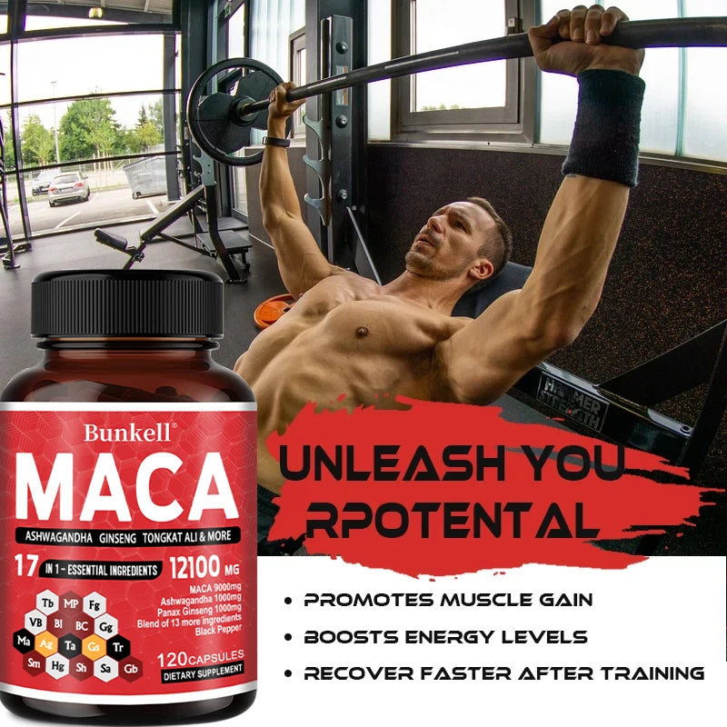 Maca Root Capsules 12100 mg Red, Yellow, and Black Maca for Energy, Vitality, and Athletic Performance