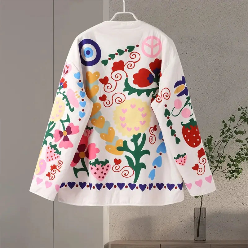 Bohemian Printed Women Jacket O-neck Long Sleeve Single Breasted Female Jackets Winter Coat