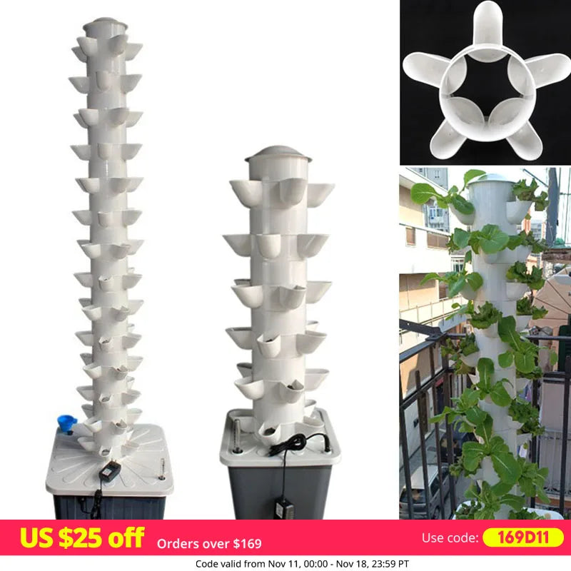 DIY Vertical Tower Planters with 5-Hole Detachable Colonization Cups – Indoor Soilless Hydroponic System for Vegetables