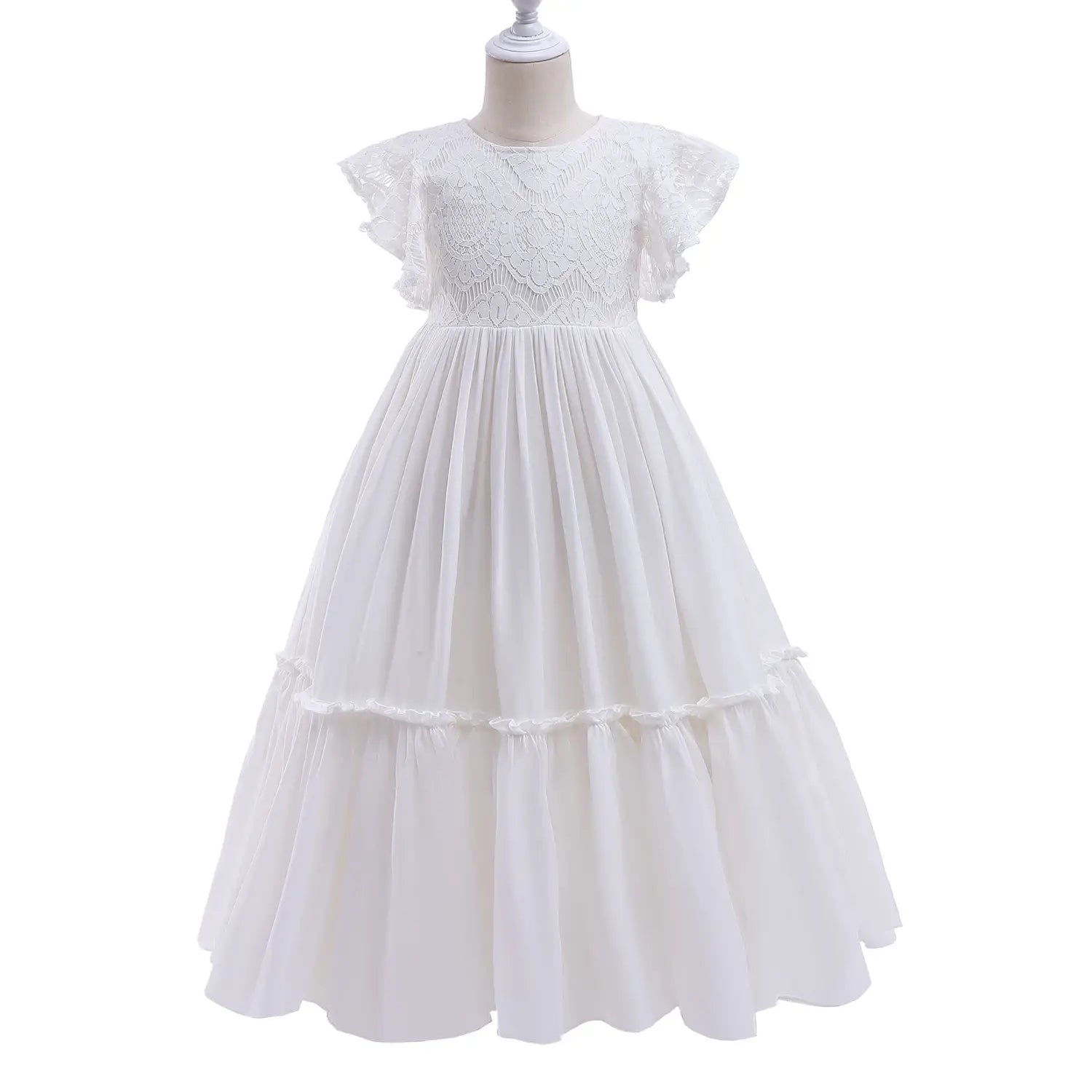 Summer New Girl Lace Floral Dress Kids Boho Short Sleeve Maxi Long Vestido Flower Girls Dresses For Wedding Kid