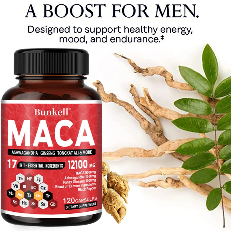 Maca Root Capsules 12100 mg Red, Yellow, and Black Maca for Energy, Vitality, and Athletic Performance