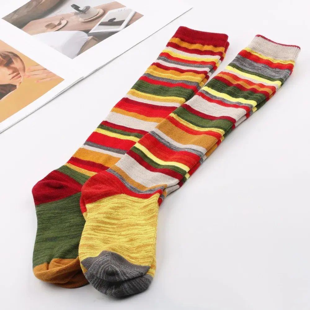 Women’s Boho Socks Ladies Non Binding Gentle Elastic Top Soft Grip Cotton Rich Long Knitted Wool Stockings Under-knee