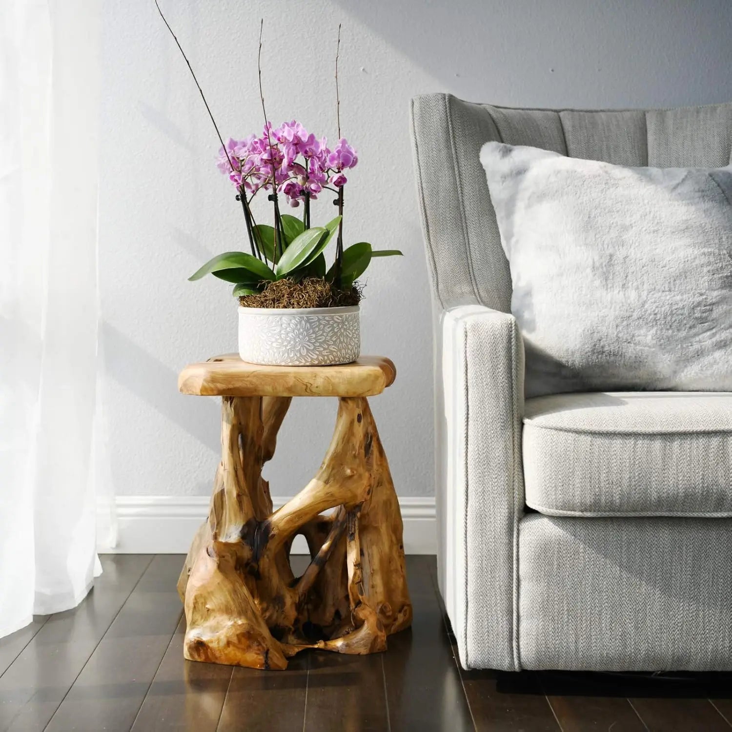 Tree Stump Side Table - Live Edge Natural Wood Accent Table, 19'' Tall, Rustic Stool or End Table with Natural Edge Design