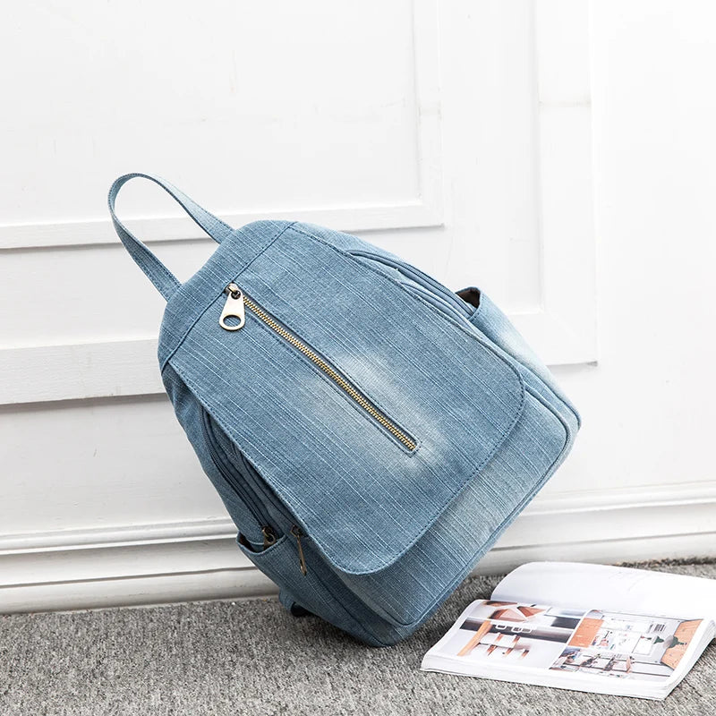 Luxury Women's Denim Backpack - Large Capacity Daypack & Travel Rucksack, Light Blue Quality Student School Bag