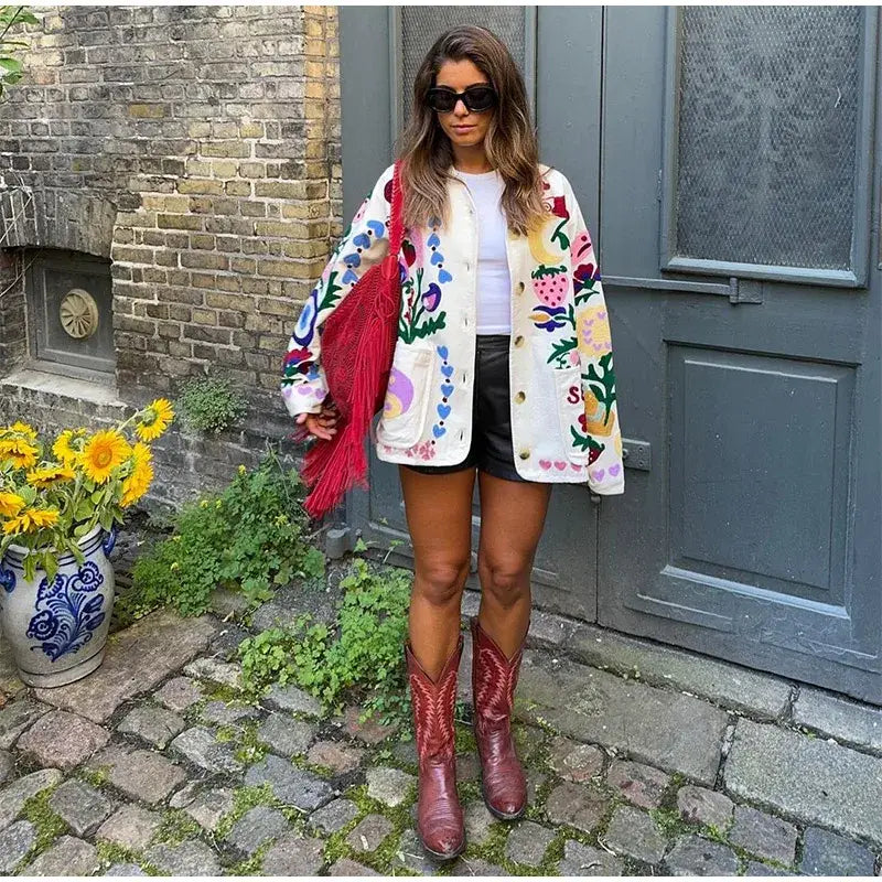 Bohemian Printed Women Jacket O-neck Long Sleeve Single Breasted Female Jackets Winter Coat