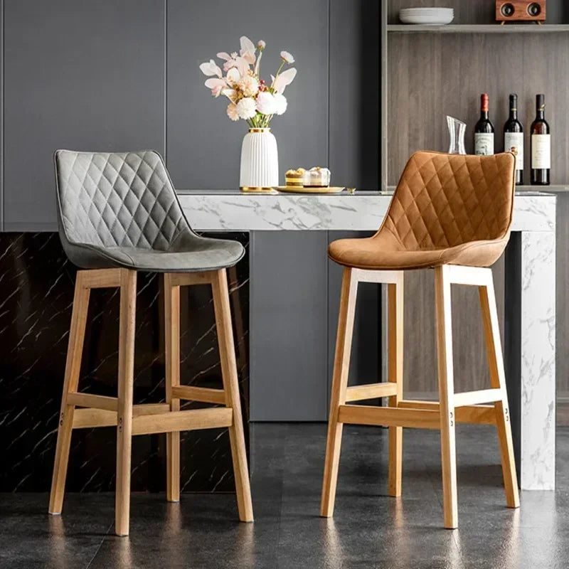 Nordic Light Luxury Backrest Bar Chair – Modern High Seat Counter Stool for Front Desk, Household, and Simple Minimalist Spaces