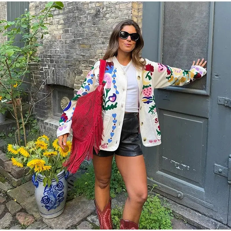 Bohemian Printed Women Jacket O-neck Long Sleeve Single Breasted Female Jackets Winter Coat