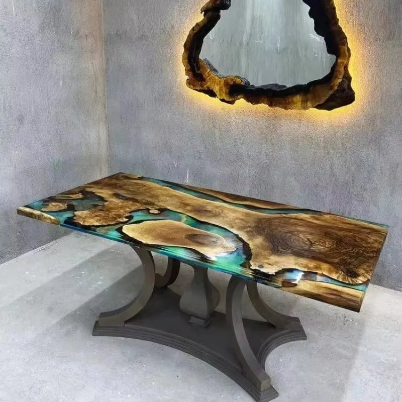 Solid Walnut Wood Dining Table with Epoxy Resin River Design – Perfect for Cafes, Kitchens, Restaurants, and Coffee Shops