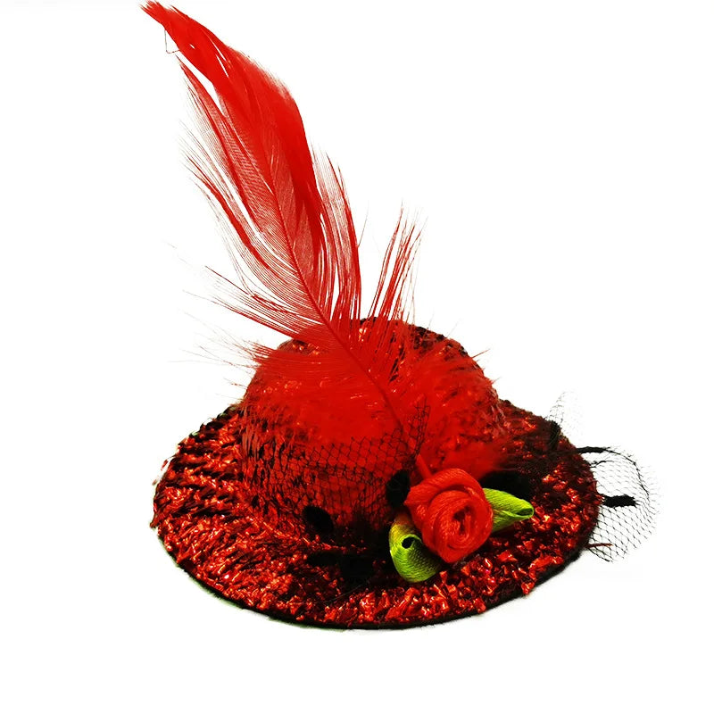 Fancy Feather Top Hat for Hens - Mini Hat with Adjustable Elastic Chin Strap, Stylish Chicken Helmet Accessory for Roosters & Ducks