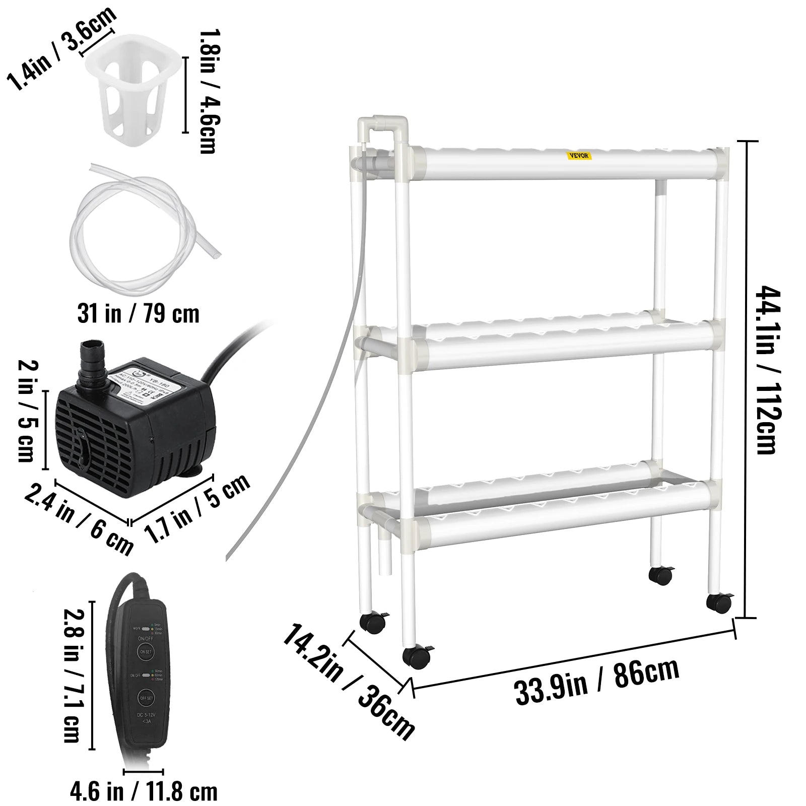 VEVOR Hydroponic Grow Kit Hydroponics System 36/54/72/90/108 Sites 1/2/3/4 Layers 4/6/8/10/12 Pipes Vegetables Lawn & Garden