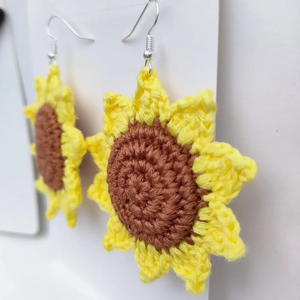 Handmade Knitted Sunflower Dangle Hooks Earrings for Women Fashion Big Flower Drop Accessories Boho Jewelry