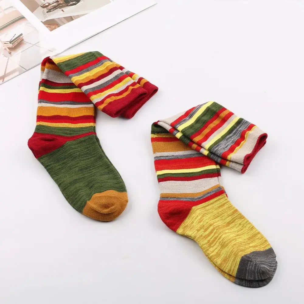 Women’s Boho Socks Ladies Non Binding Gentle Elastic Top Soft Grip Cotton Rich Long Knitted Wool Stockings Under-knee