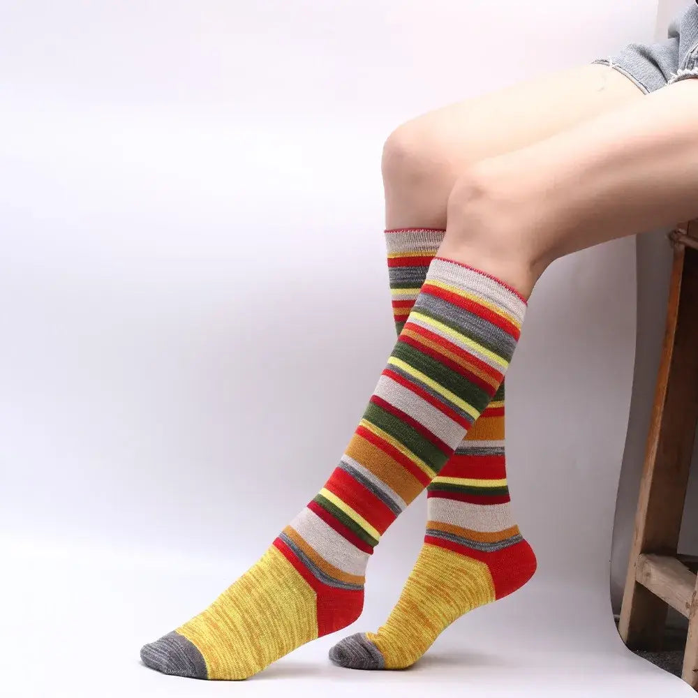 Women’s Boho Socks Ladies Non Binding Gentle Elastic Top Soft Grip Cotton Rich Long Knitted Wool Stockings Under-knee