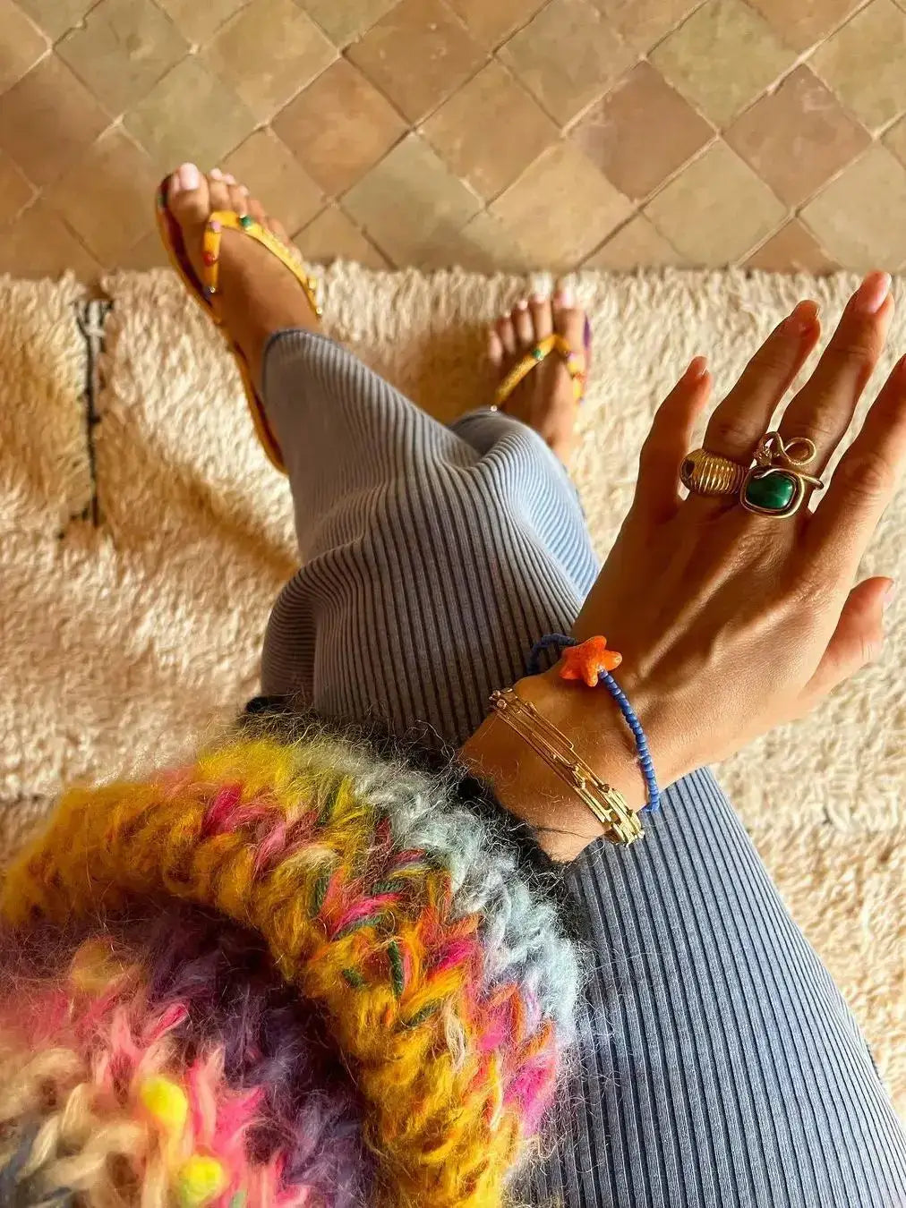 EcoBoho Vibrant Organic Stripe Knit Crop Sweater Autumn Boho Chic Essentials Casual O-Neck Long Lantern Sleeve Pullover