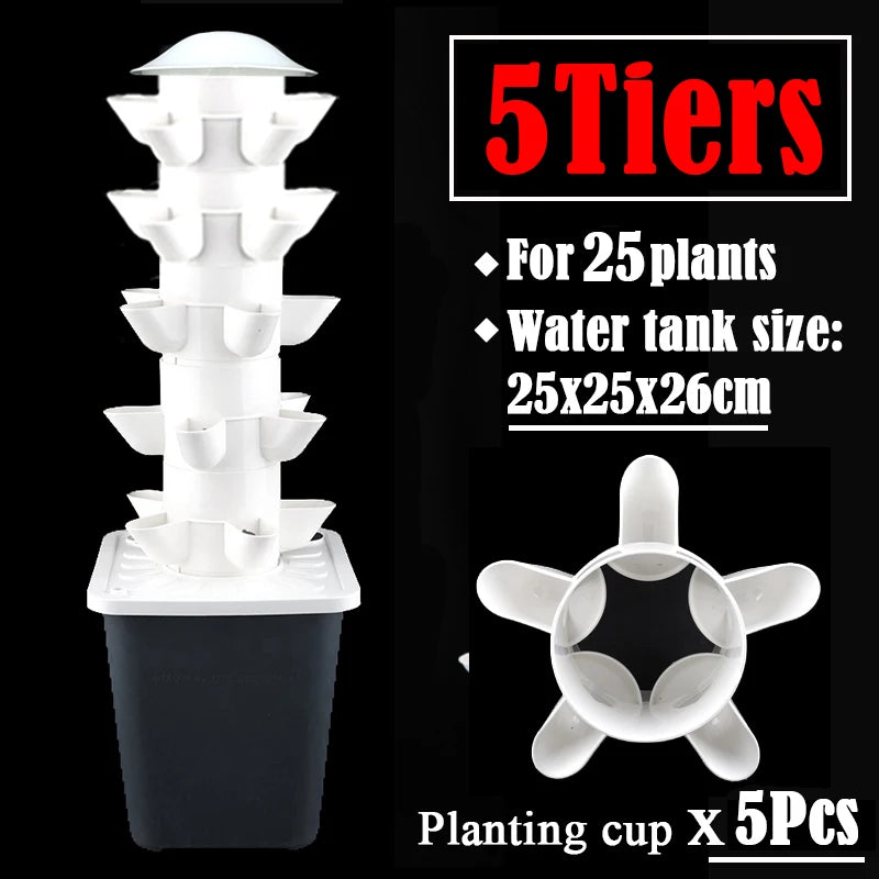 DIY Vertical Tower Planters with 5-Hole Detachable Colonization Cups – Indoor Soilless Hydroponic System for Vegetables