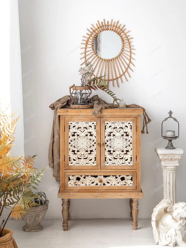 Boho Chic Hand-Carved Wooden Cabinet - Versatile Home Furniture for Buffet, Wardrobe, Side Table, TV Console, or Hutch, Available in Multiple Sizes